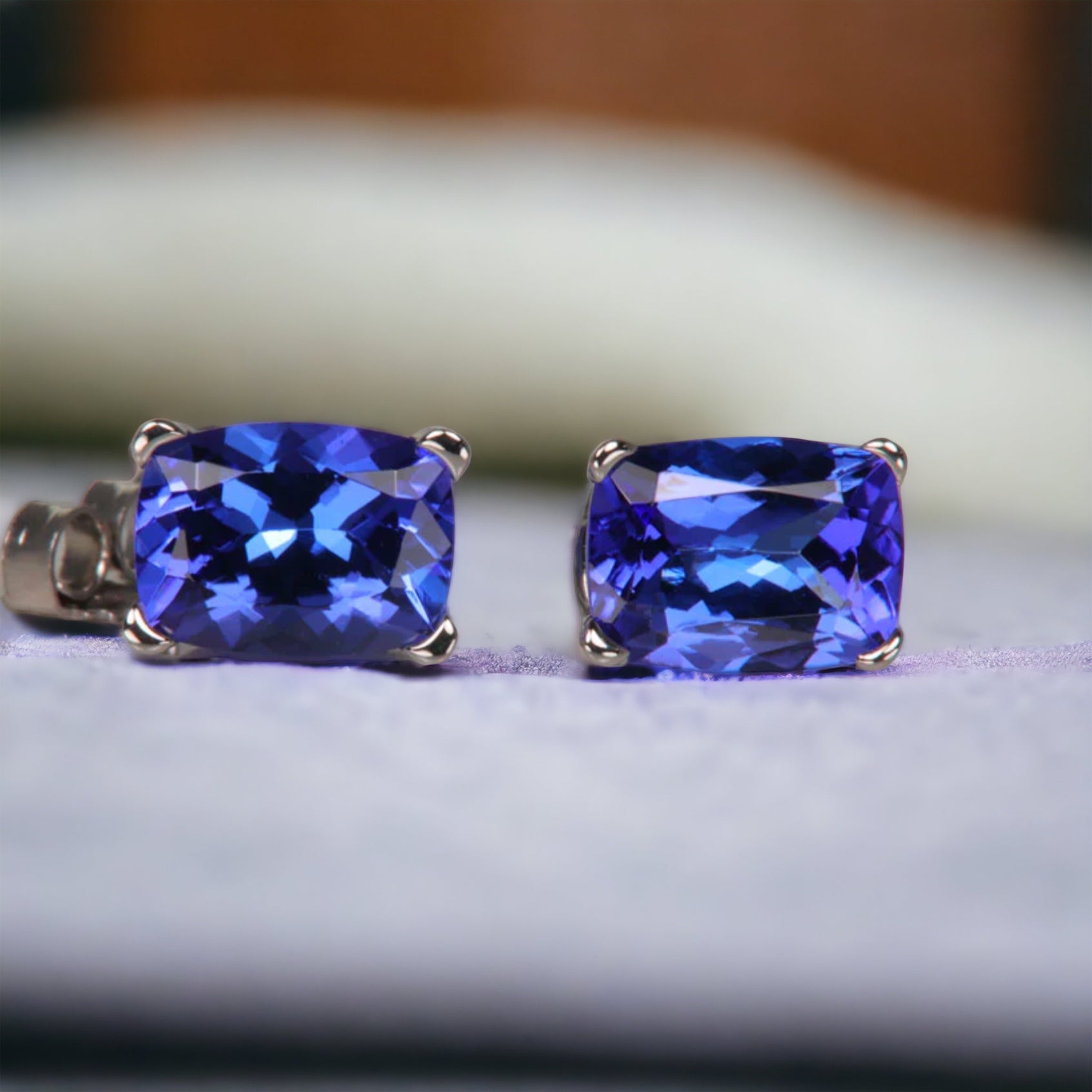 Prong-Set Cushion-Cut Tanzanite Solitaire Stud Earrings