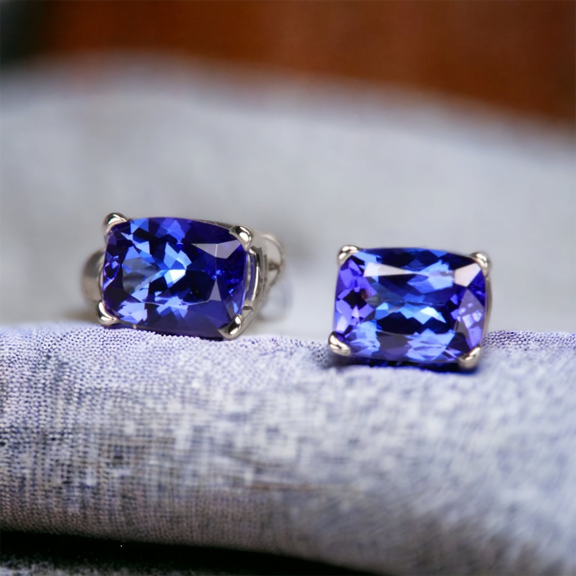 Prong-Set Cushion-Cut Tanzanite Solitaire Stud Earrings