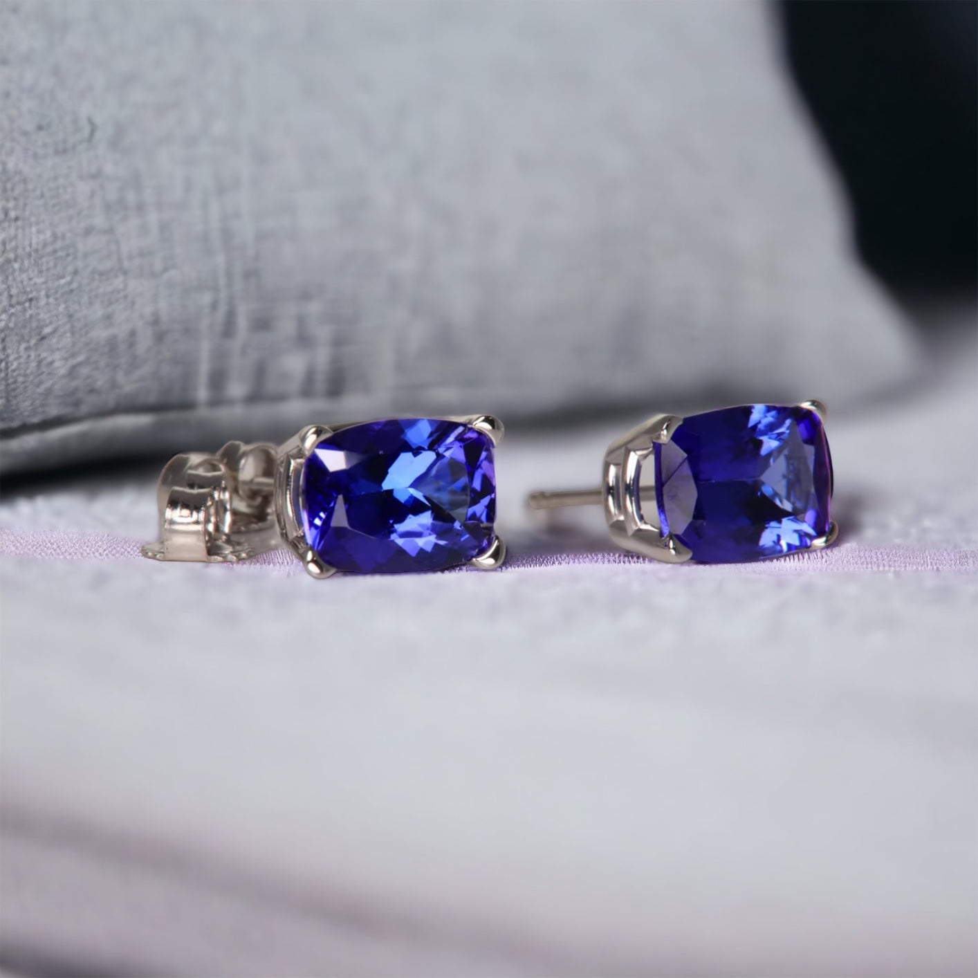 Prong-Set Cushion-Cut Tanzanite Solitaire Stud Earrings