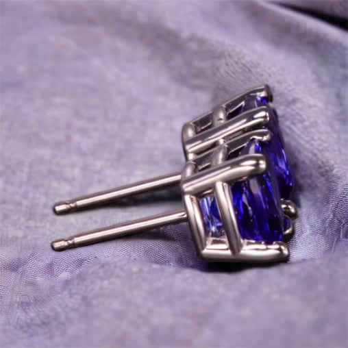 AAAA Cushion Cut Tanzanite Solitaire Studs Earrings