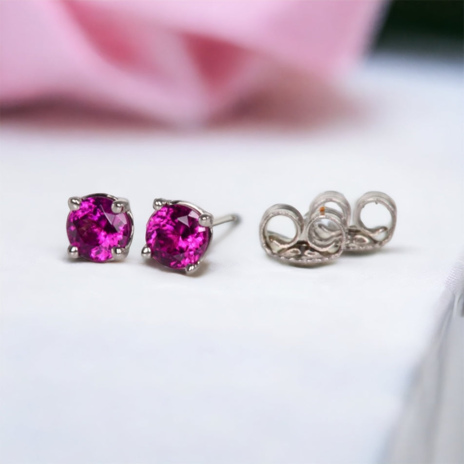 Minimal Round Rhodolite Stud Earrings