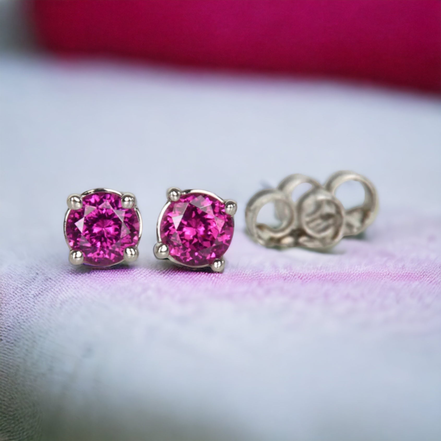 Minimal Round Rhodolite Stud Earrings