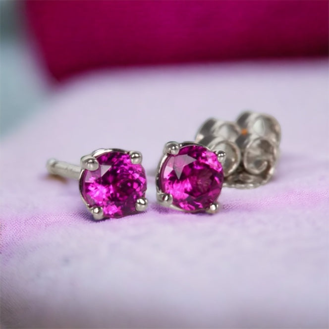 Minimal Round Rhodolite Stud Earrings