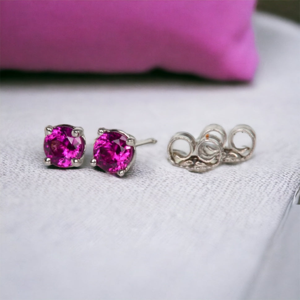 Minimal Round Rhodolite Stud Earrings