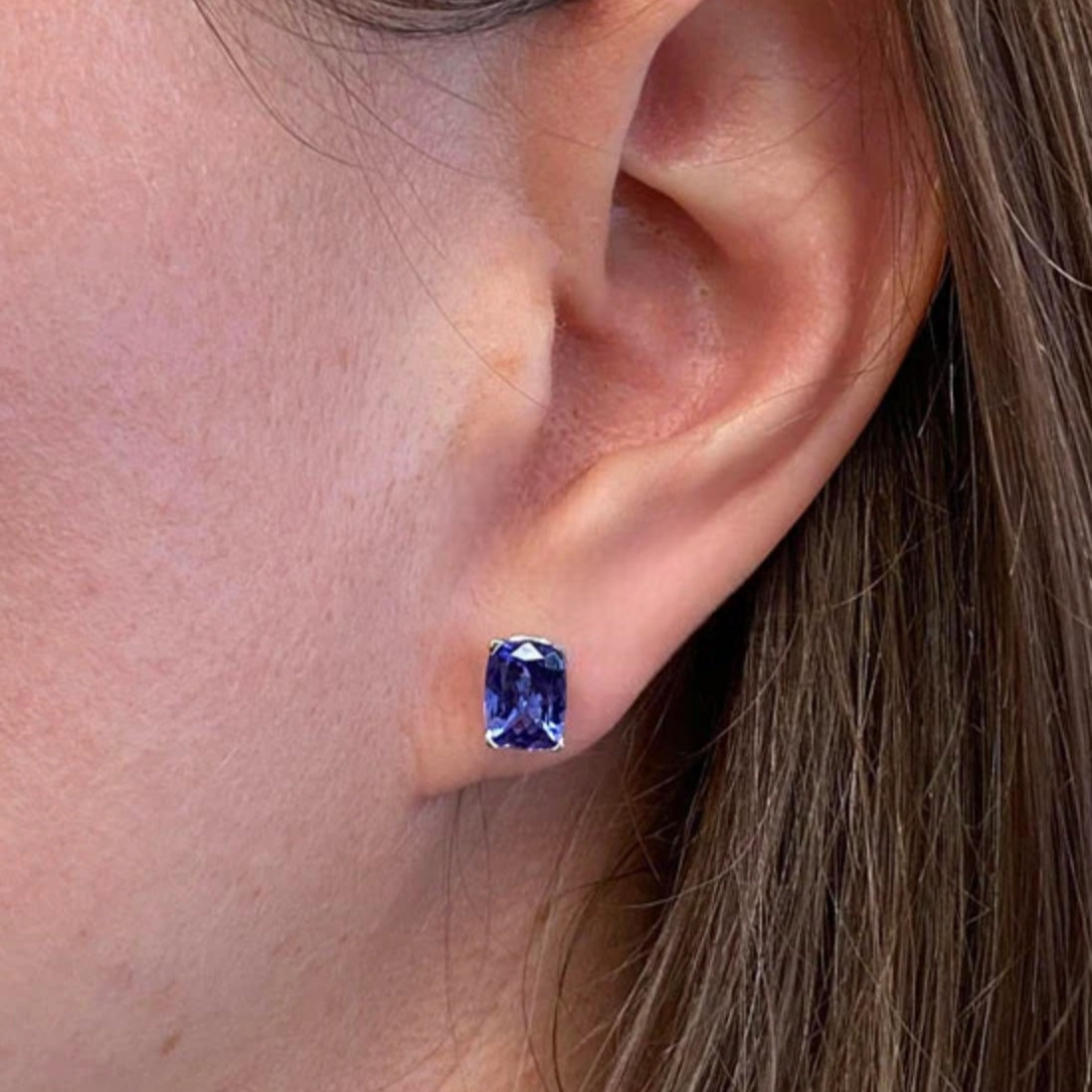 Prong-Set Cushion-Cut Tanzanite Solitaire Stud Earrings