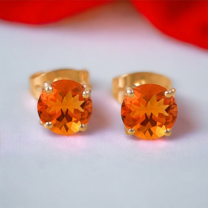 Dainty Mexican Fire Opal studs in 14k Yellow Gold Vermeil