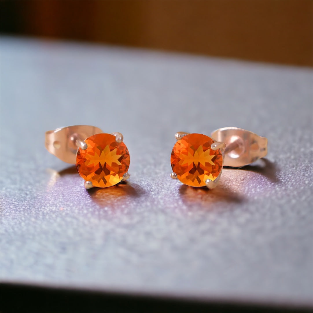 Dainty Mexican Fire Opal studs in 14k Yellow Gold Vermeil