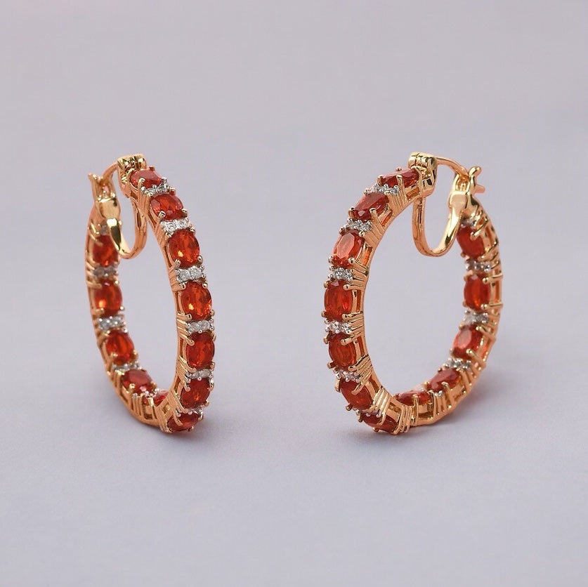 Fire Opal and Moissanite Inside out Hoop Earrings