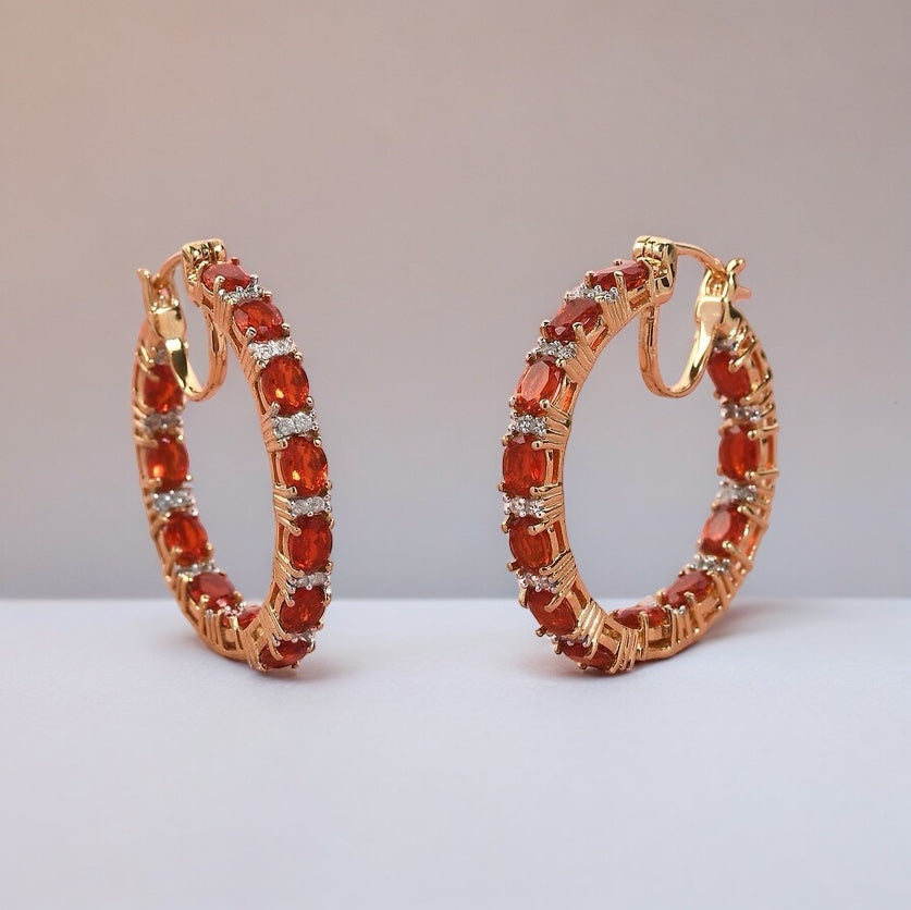 Fire Opal and Moissanite Inside out Hoop Earrings