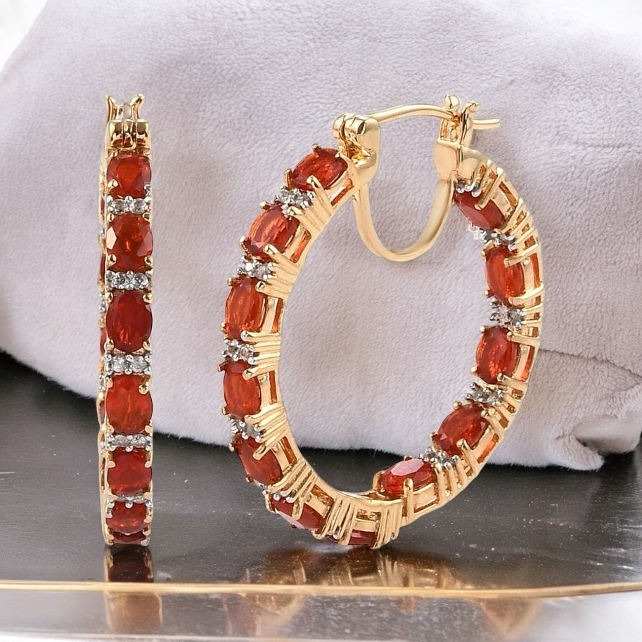 Fire Opal and Moissanite Inside out Hoop Earrings