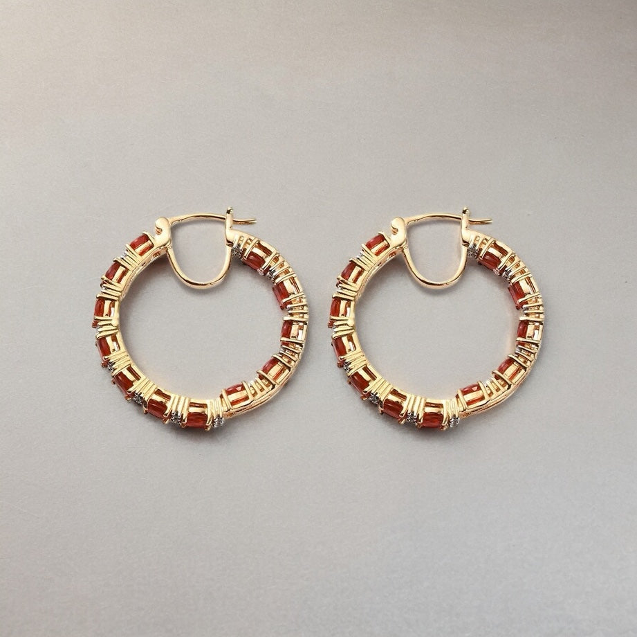 Fire Opal and Moissanite Inside out Hoop Earrings