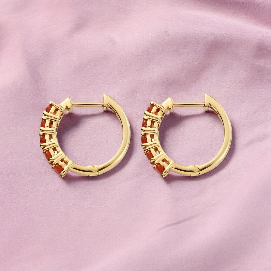 Natural Cherry Fire Opal Hoop Earrings