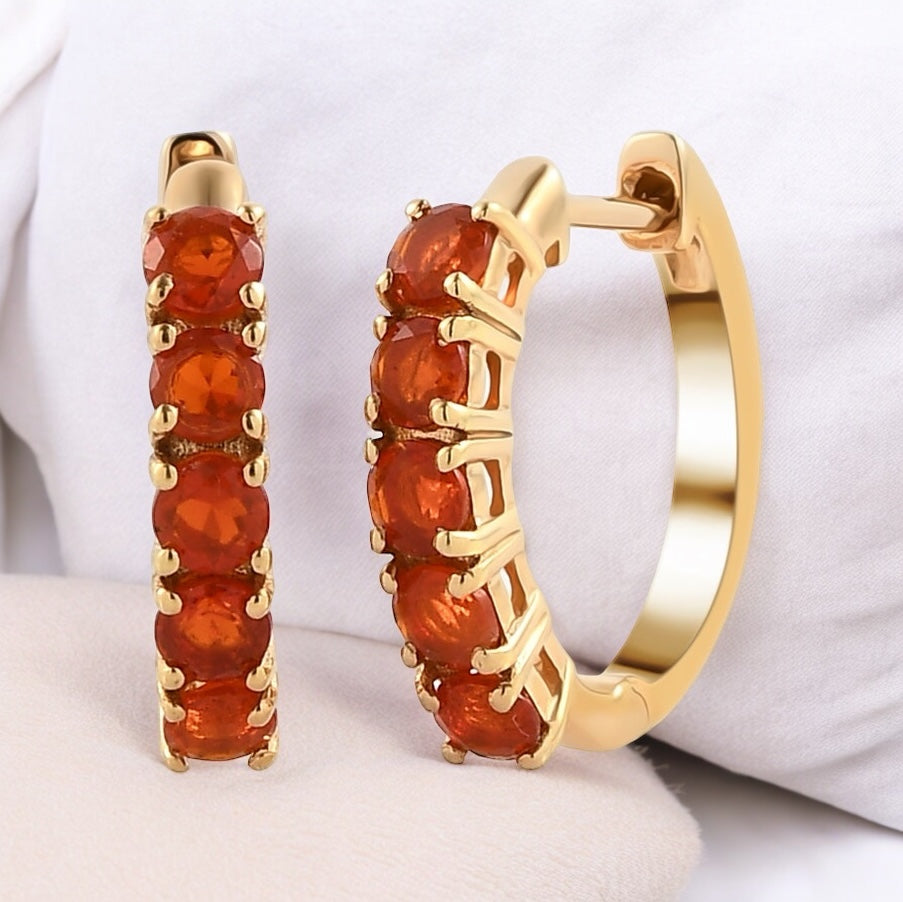 Natural Cherry Fire Opal Hoop Earrings