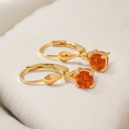 Minimal Fire Opal Lever Back Earring