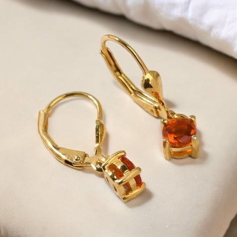 Minimal Fire Opal Lever Back Earring