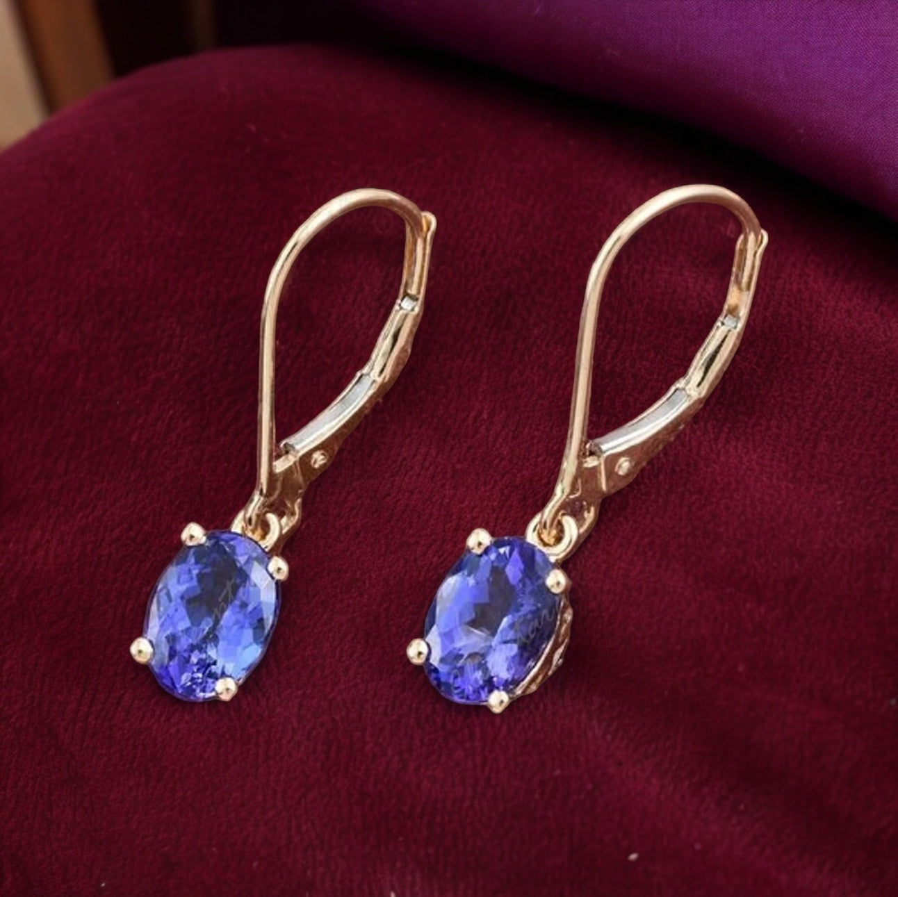 Solitaire Oval-Shaped Tanzanite Leverback Earrings