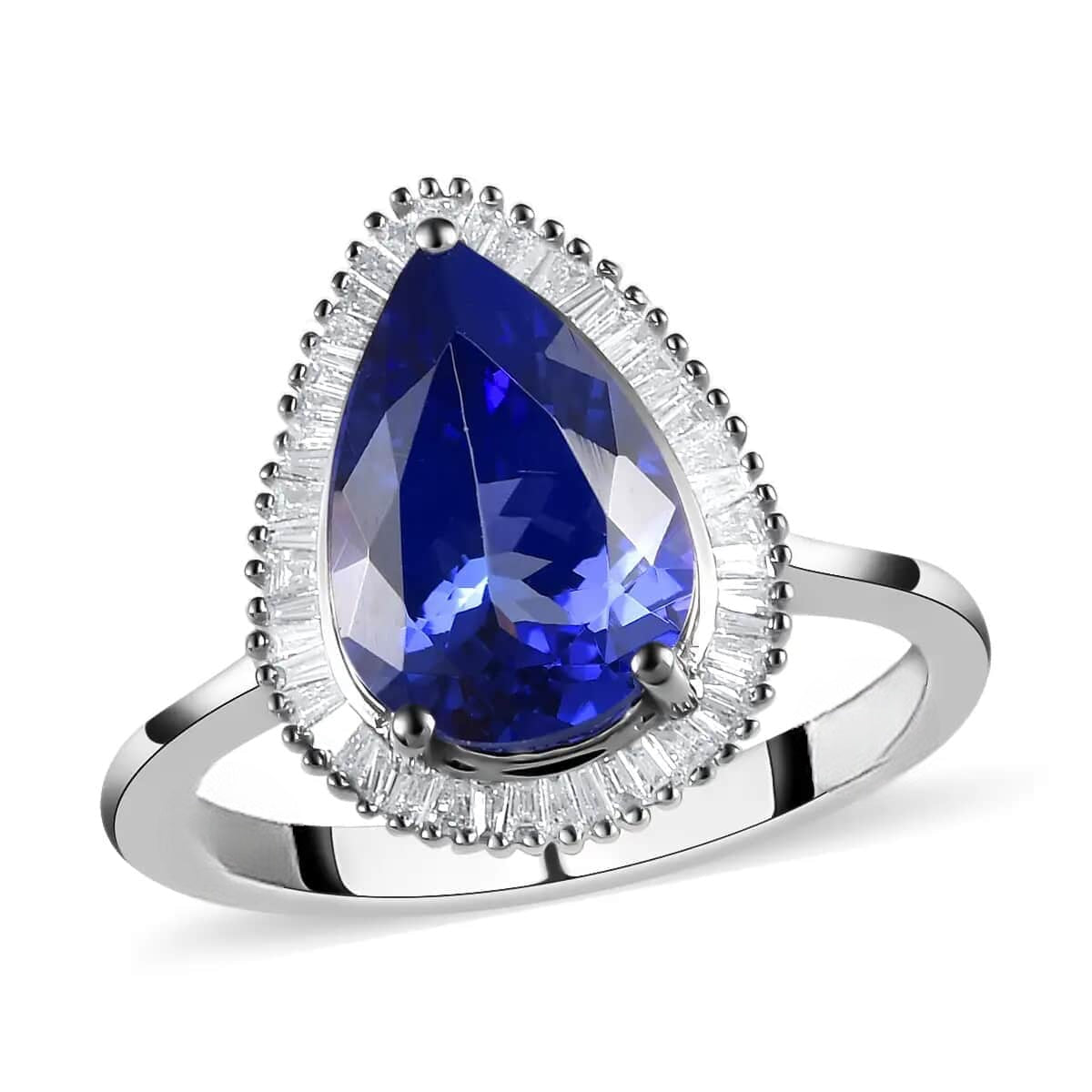 Statement Pear Shaped Tanzanite Moissanite Halo Ring