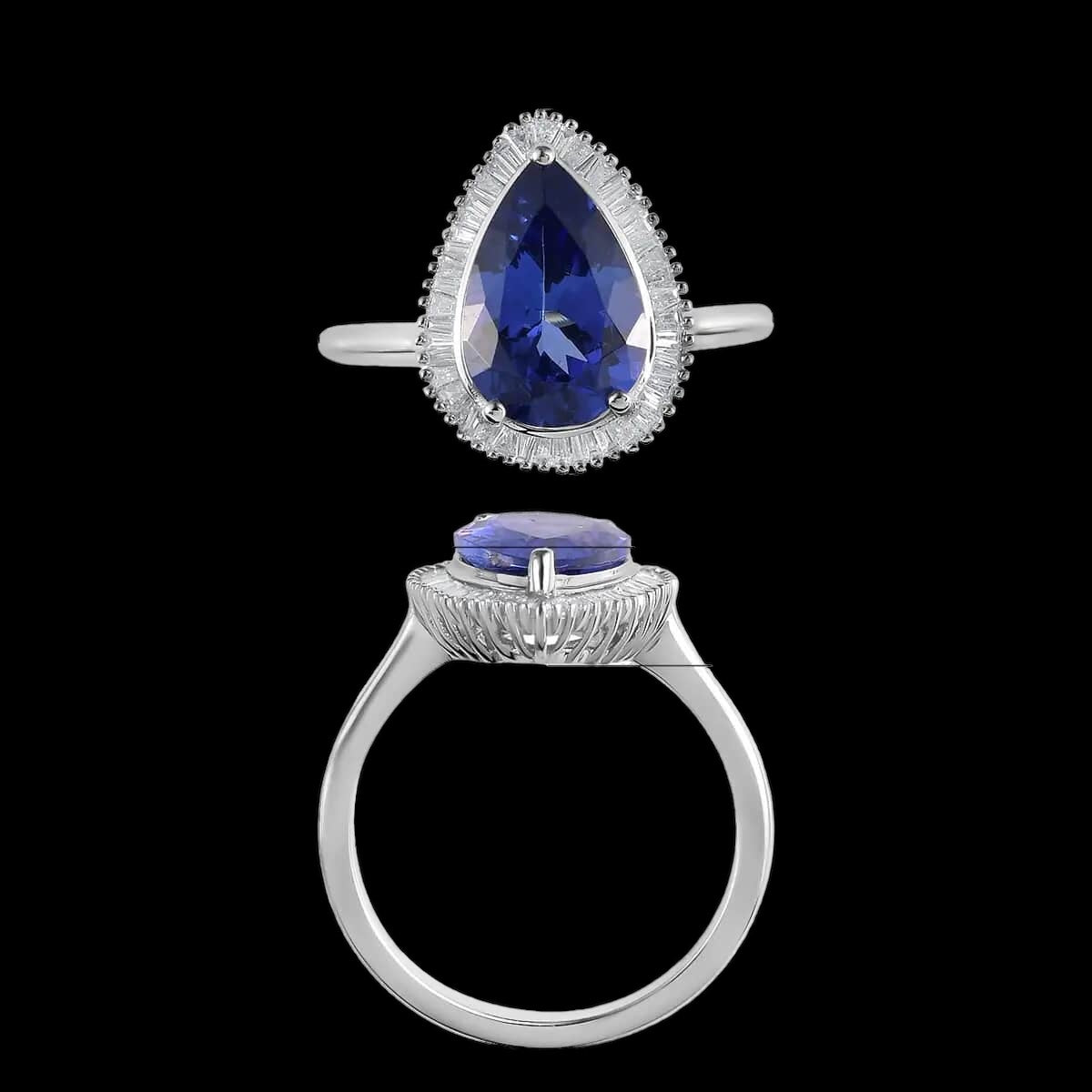 Statement Pear Shaped Tanzanite Moissanite Halo Ring