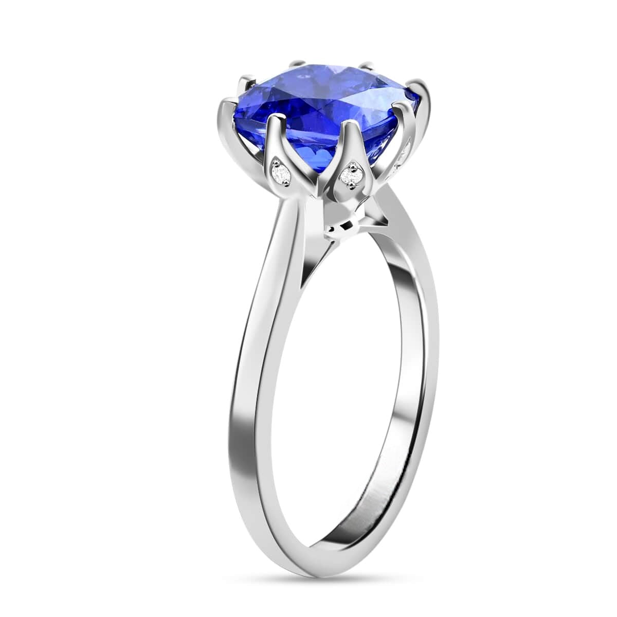 Cushion Shaped Tanzanite Solitaire Ring with Moissanite accents