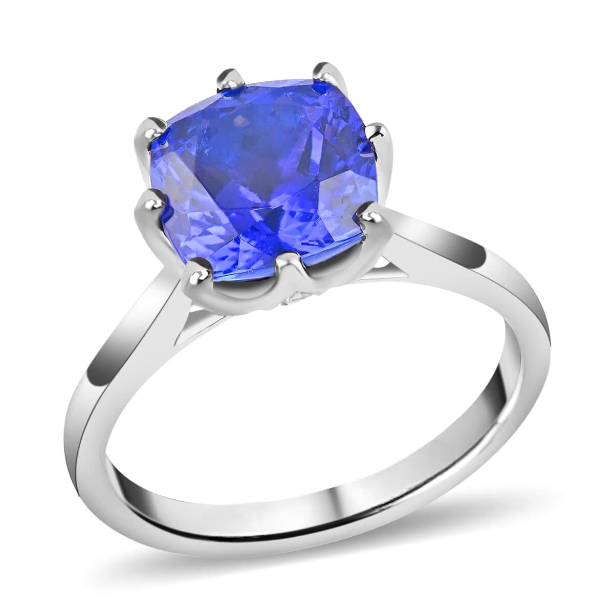 Cushion Shaped Tanzanite Solitaire Ring with Moissanite accents