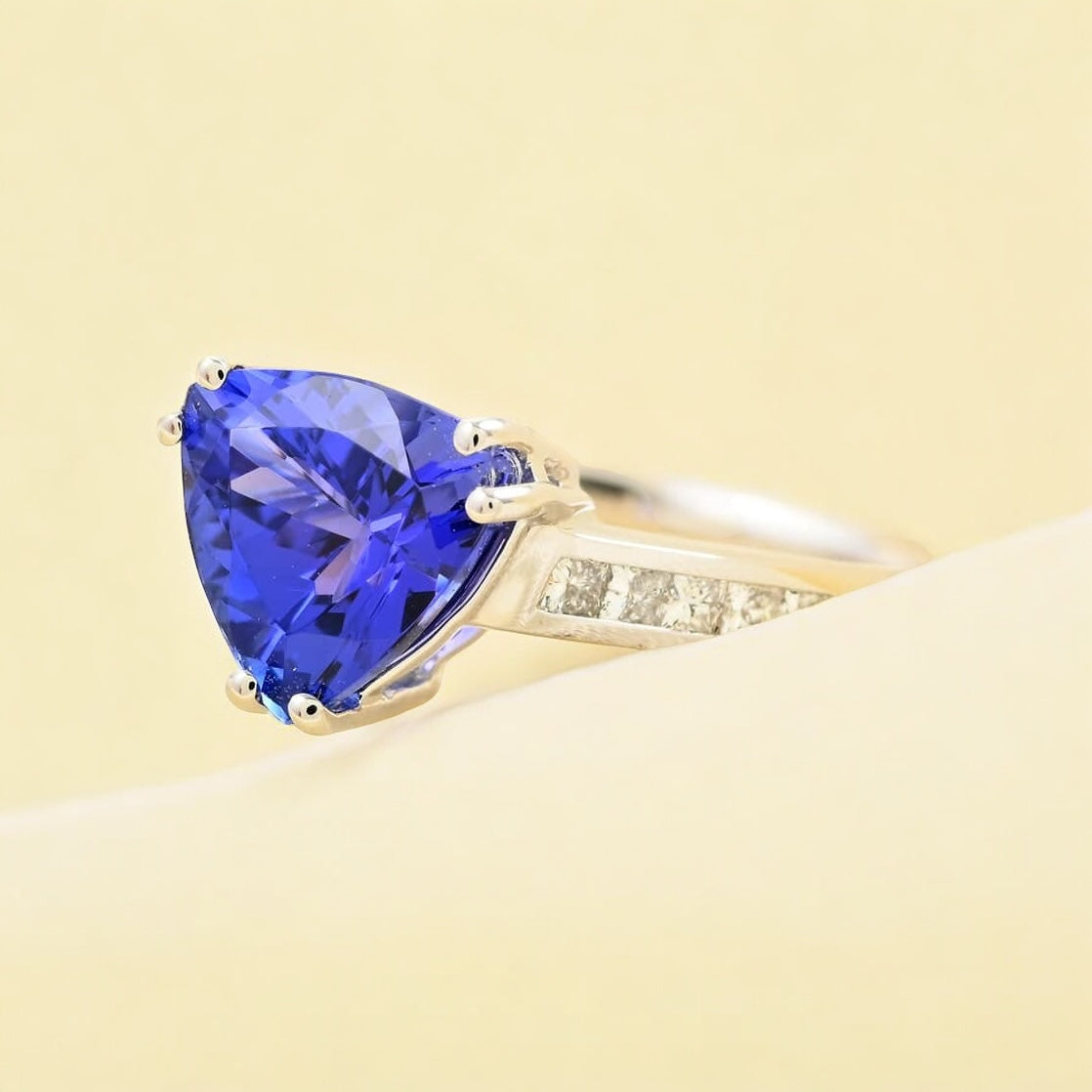 Trillion Tanzanite Solitaire Ring with Moissanite Accents