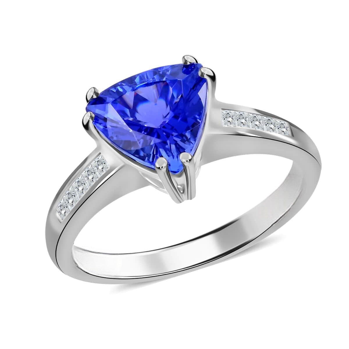 Trillion Tanzanite Solitaire Ring with Moissanite Accents