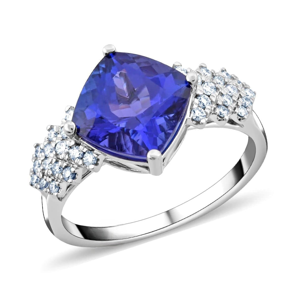 Unique Cushion Cut Tanzanite Moissanite Engagement Ring