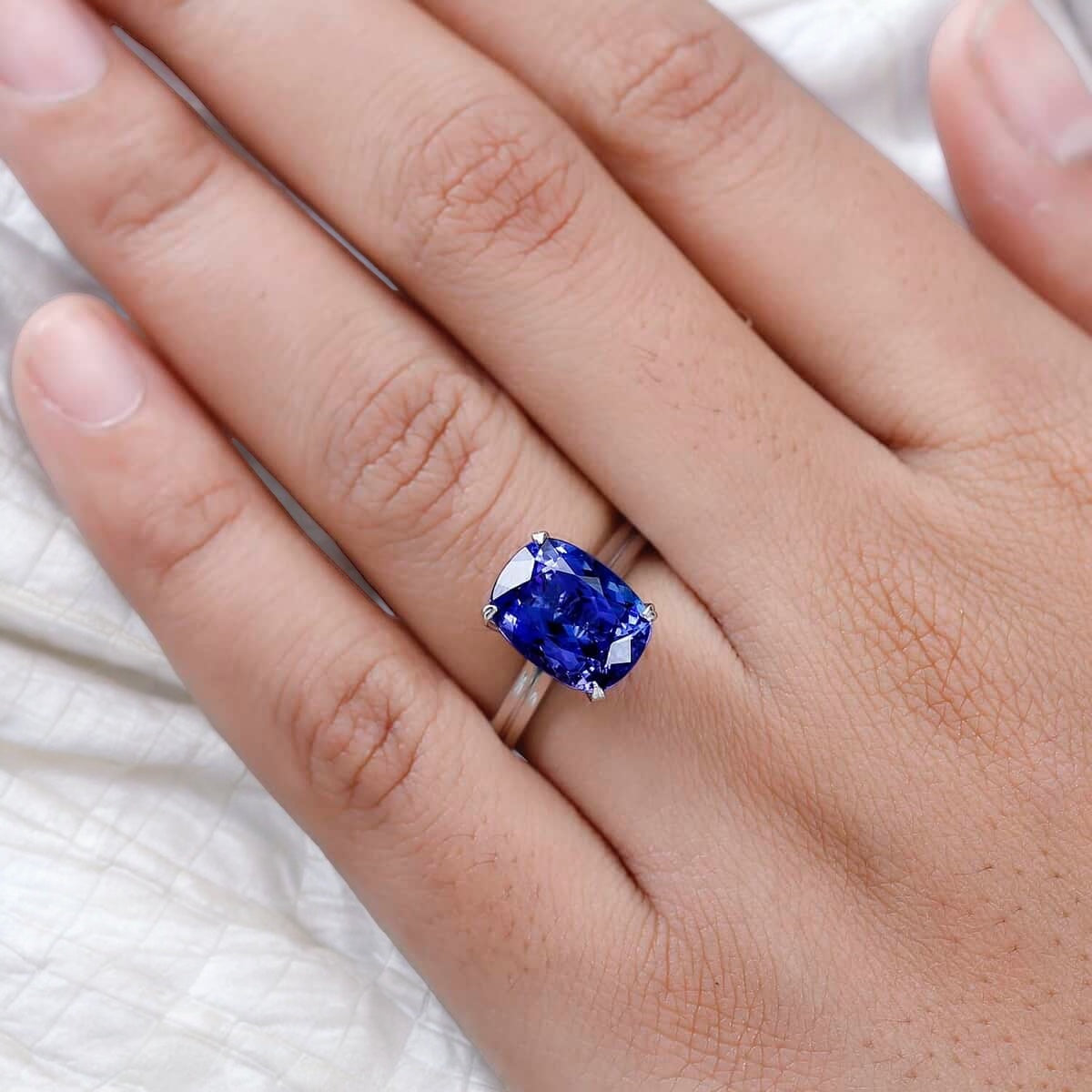 Long Cushion Tanzanite Solitaire Ring with a Diamond Accent