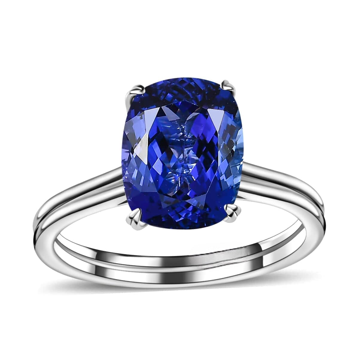 Long Cushion Tanzanite Solitaire Ring with a Diamond Accent