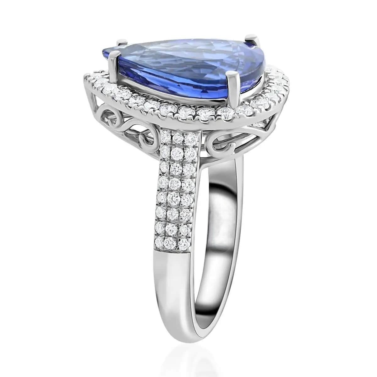 AAAA Pear Tanzanite Ring with Diamond Halo