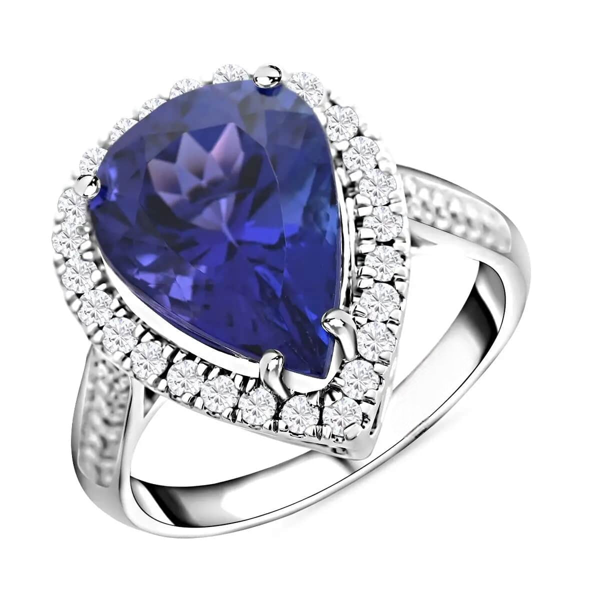 AAAA Pear Tanzanite Ring with Diamond Halo