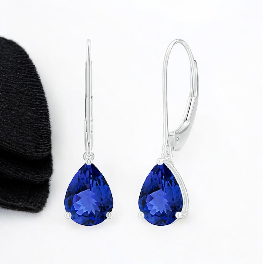 Solitaire Pear-Shaped Tanzanite Leverback Earrings