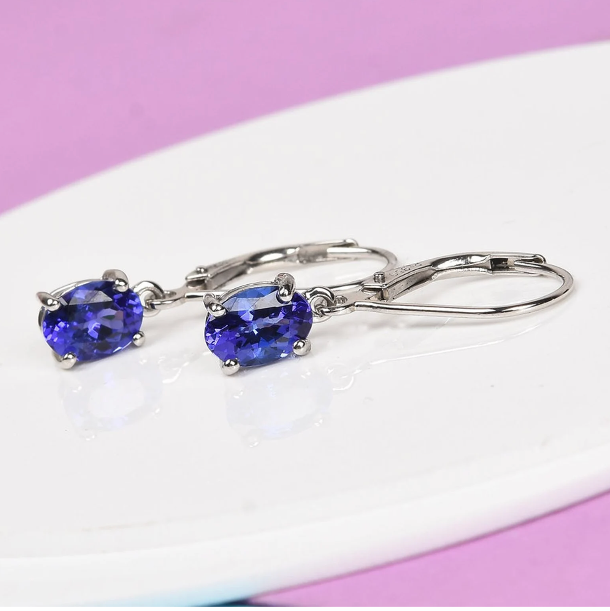 Solitaire Oval-Shaped Tanzanite Leverback Earrings