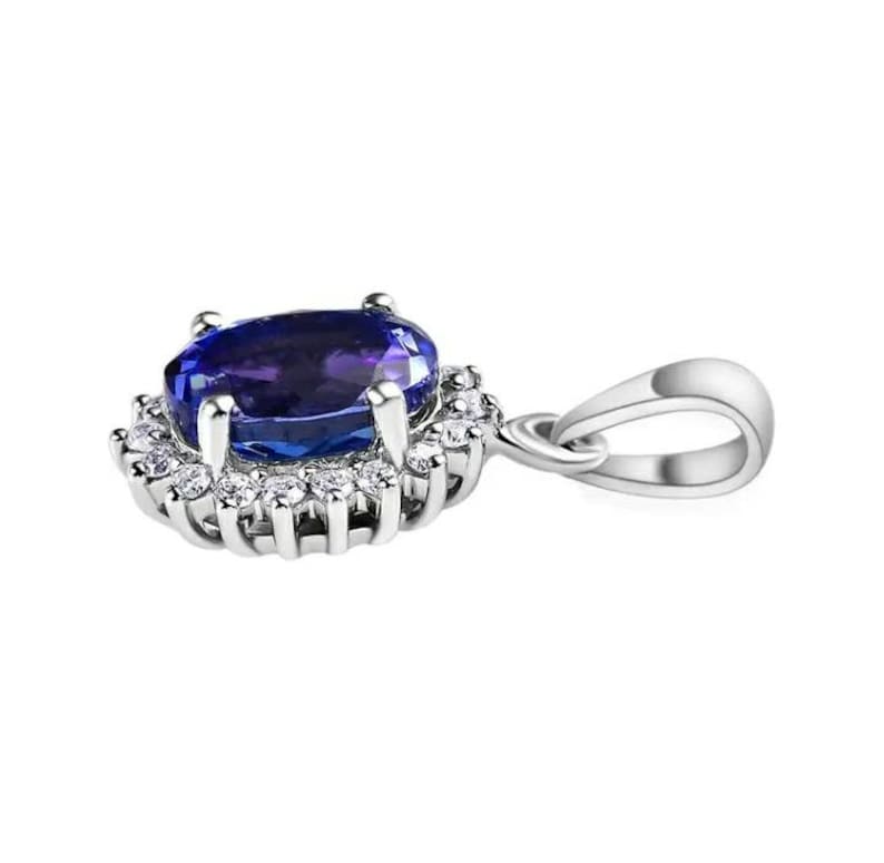 Vintage Style Oval Tanzanite & Moissanite Pendant