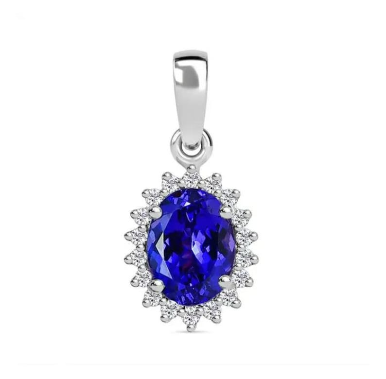 Vintage Style Oval Tanzanite & Moissanite Pendant