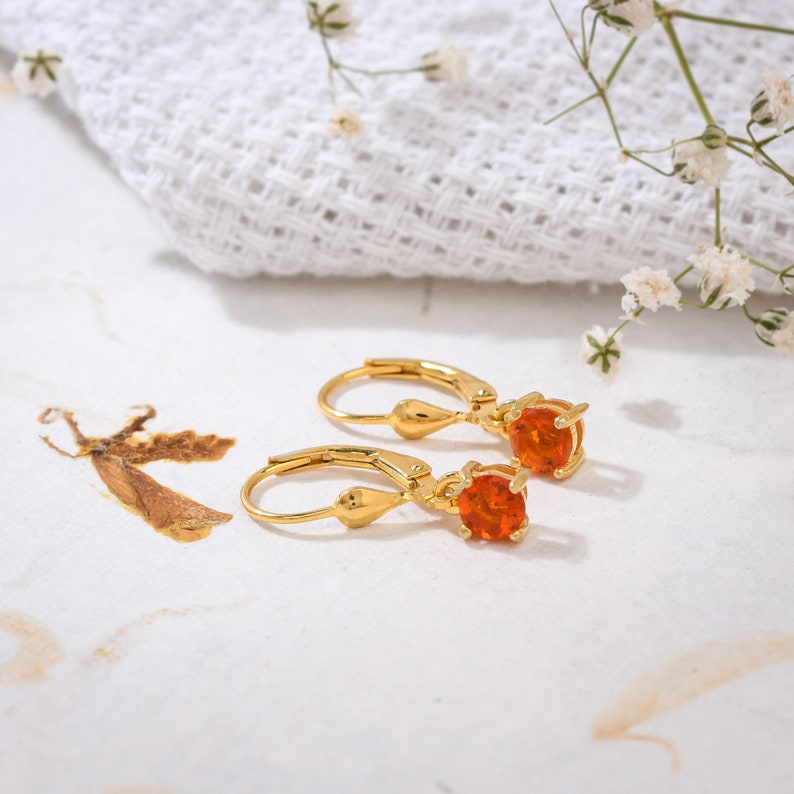 Minimal Fire Opal Lever Back Earring