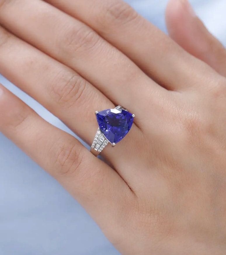 Trillion Tanzanite and Moissanite Engagement Ring