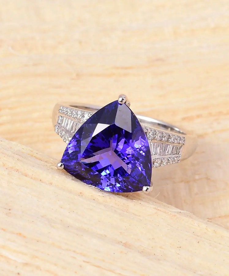 Trillion Tanzanite and Moissanite Engagement Ring