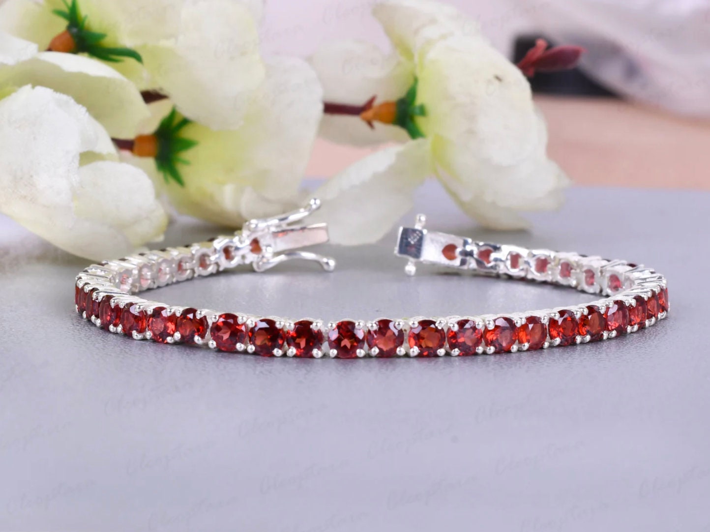 Classic Garnet Linear Tennis Bracelet