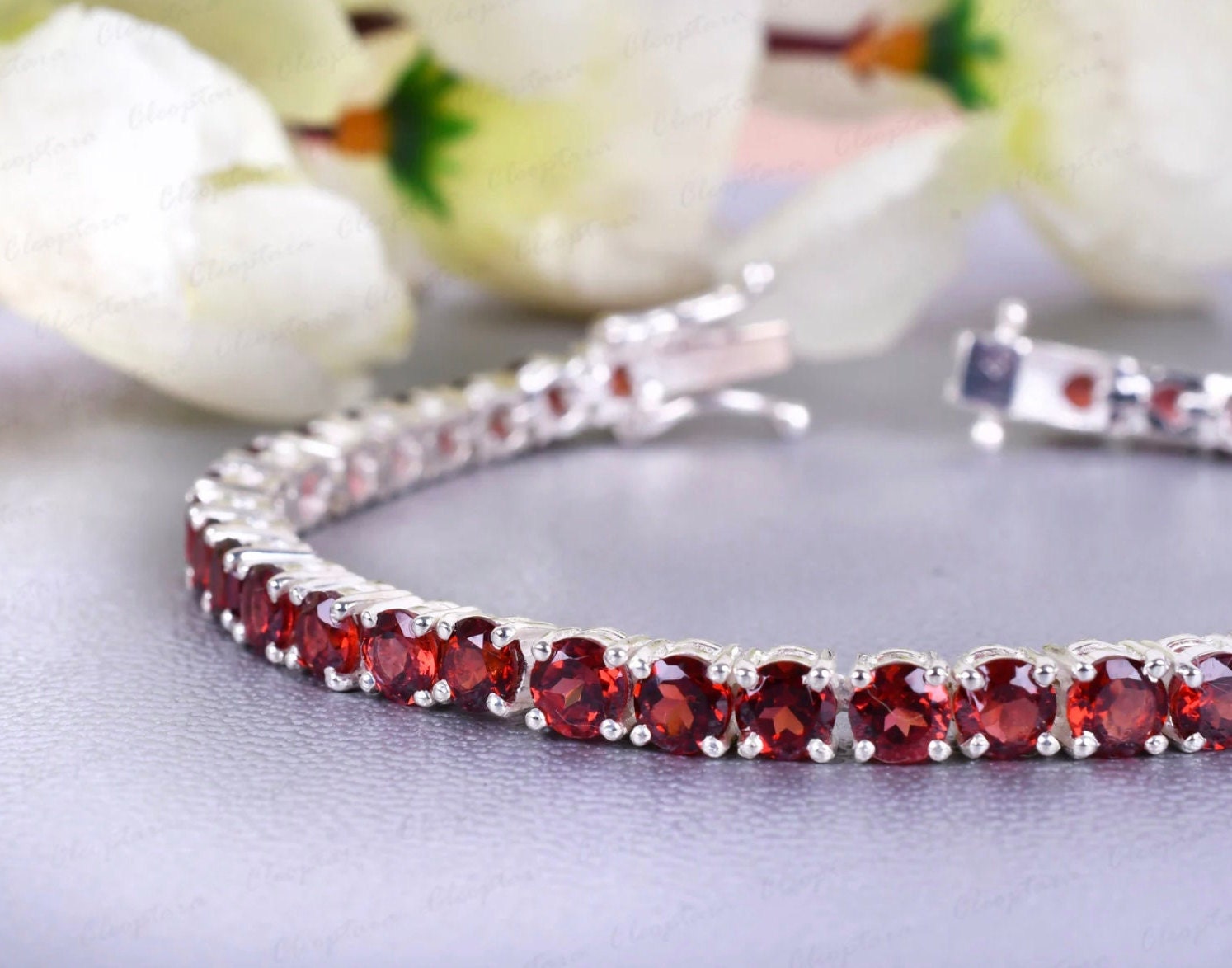 Classic Garnet Linear Tennis Bracelet