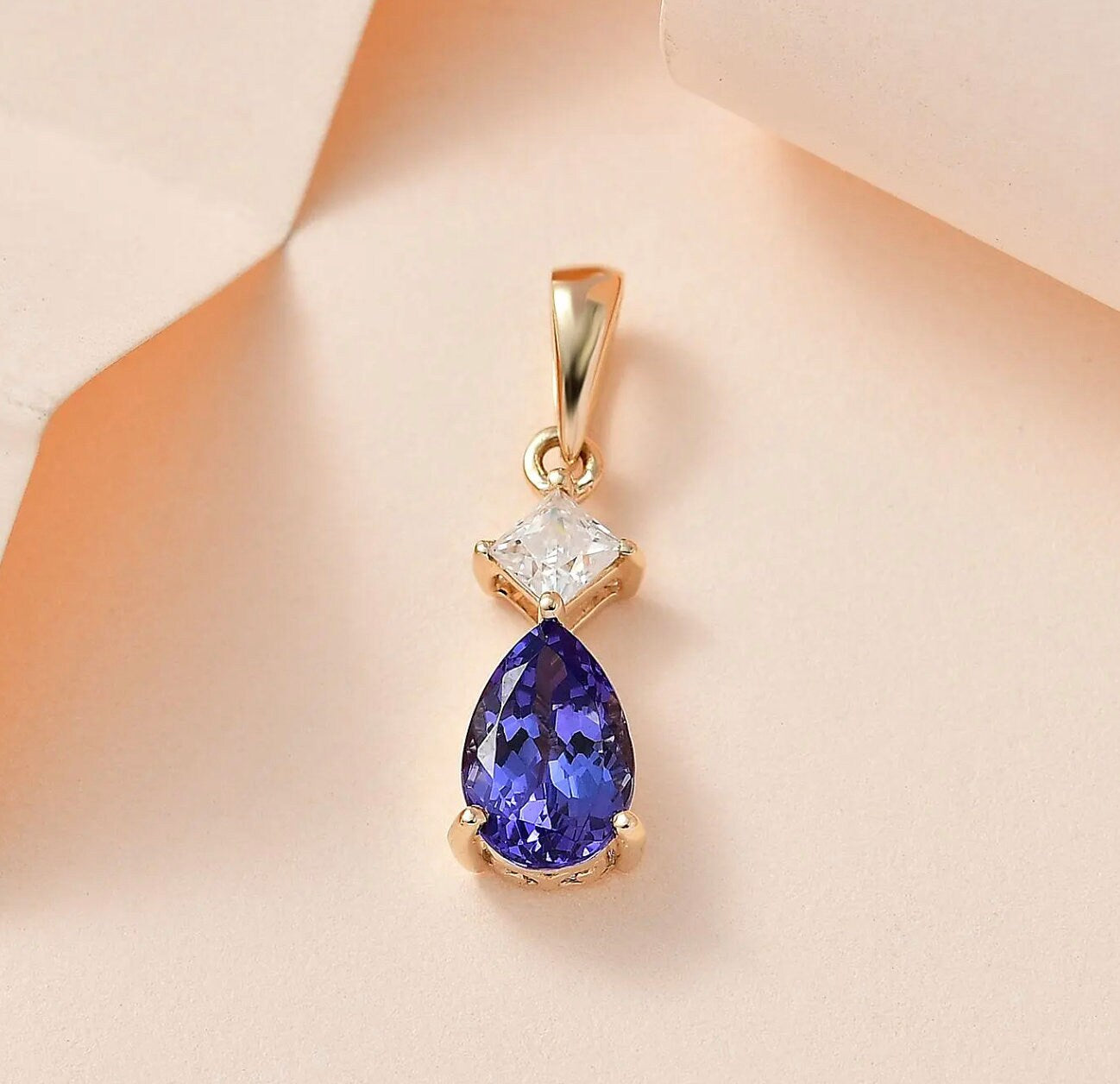 Tanzanite Teardrop Pendant with Moissanite