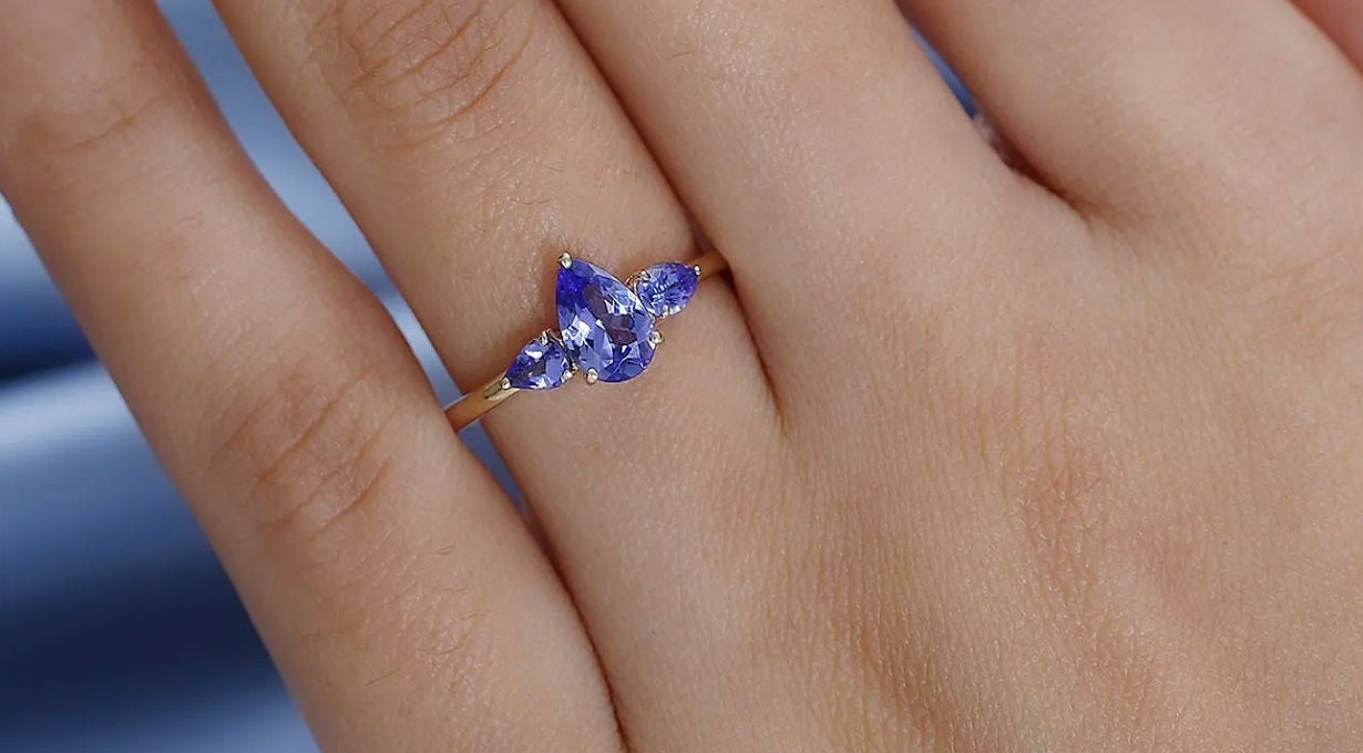 Pear Tanzanite Three Stone Ring