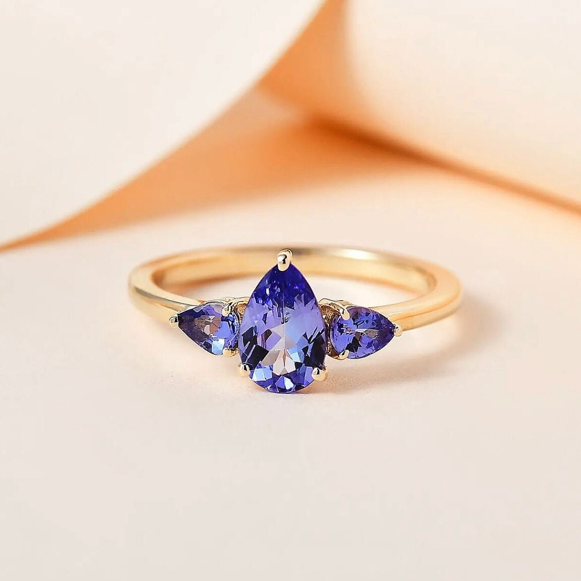 Pear Tanzanite Three Stone Ring