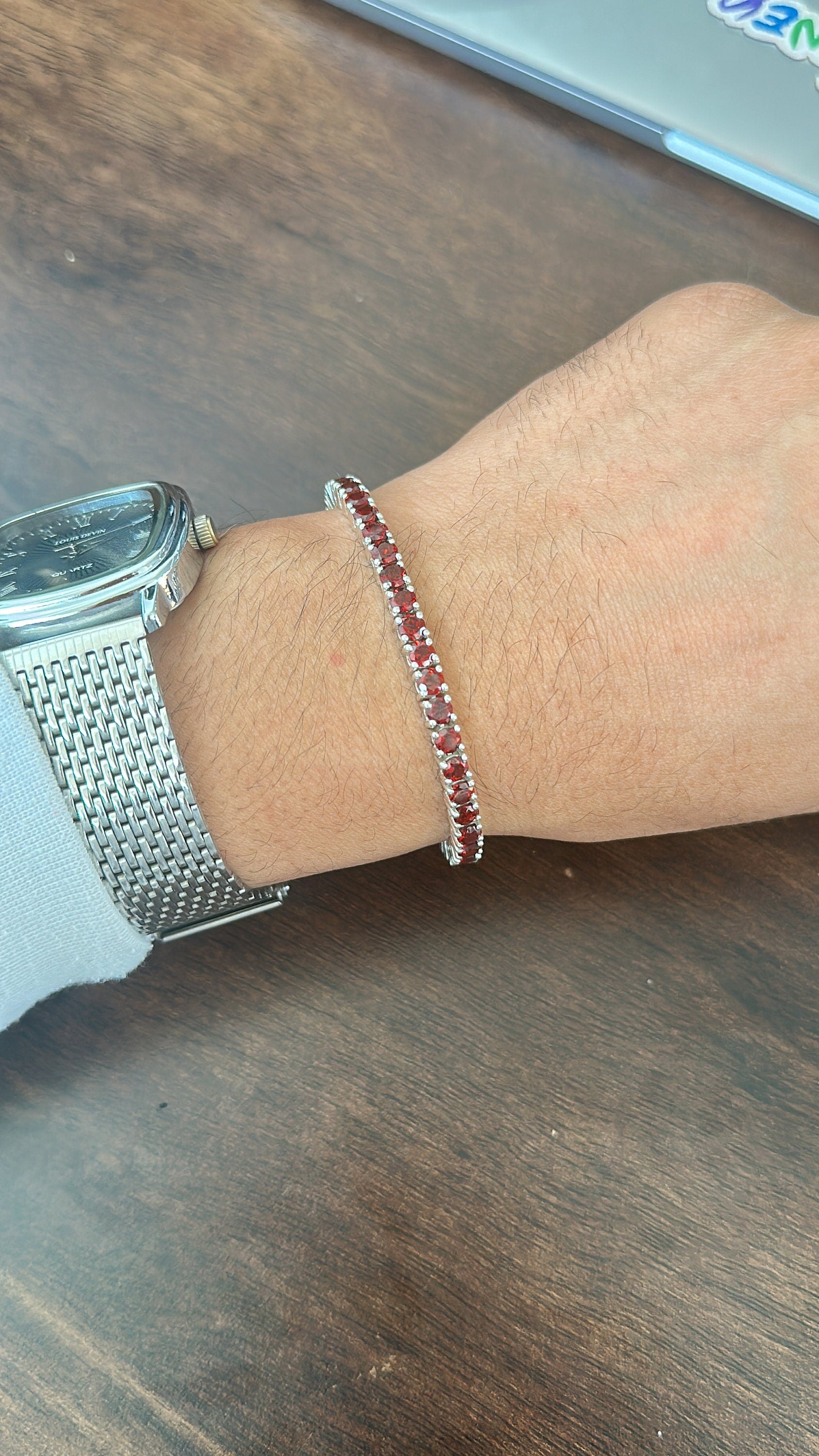 Classic Garnet Linear Tennis Bracelet