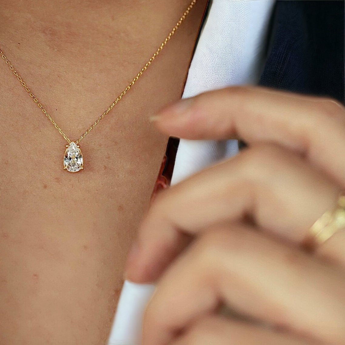 Lab-Grown Pear-Shaped Diamond Moissanite Solitaire Pendant