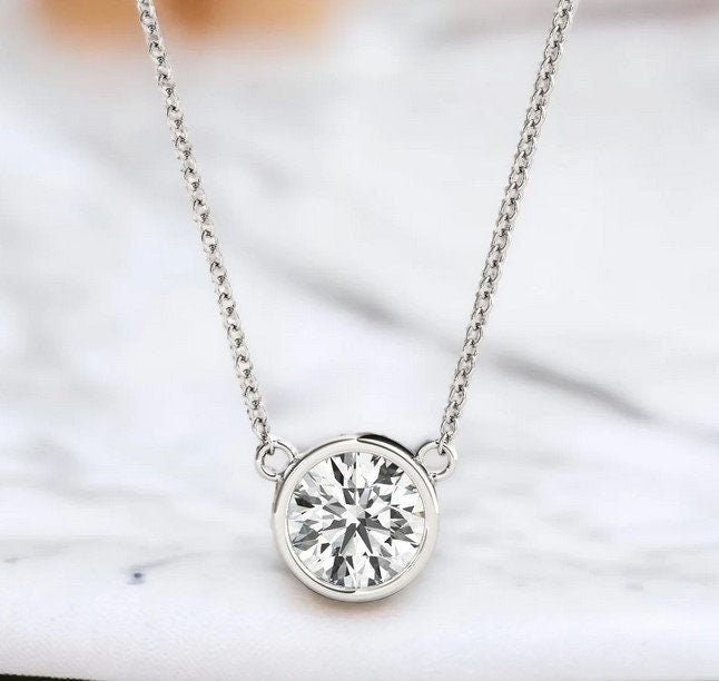 Bezel-Set Round Moissanite Solitaire Pendant