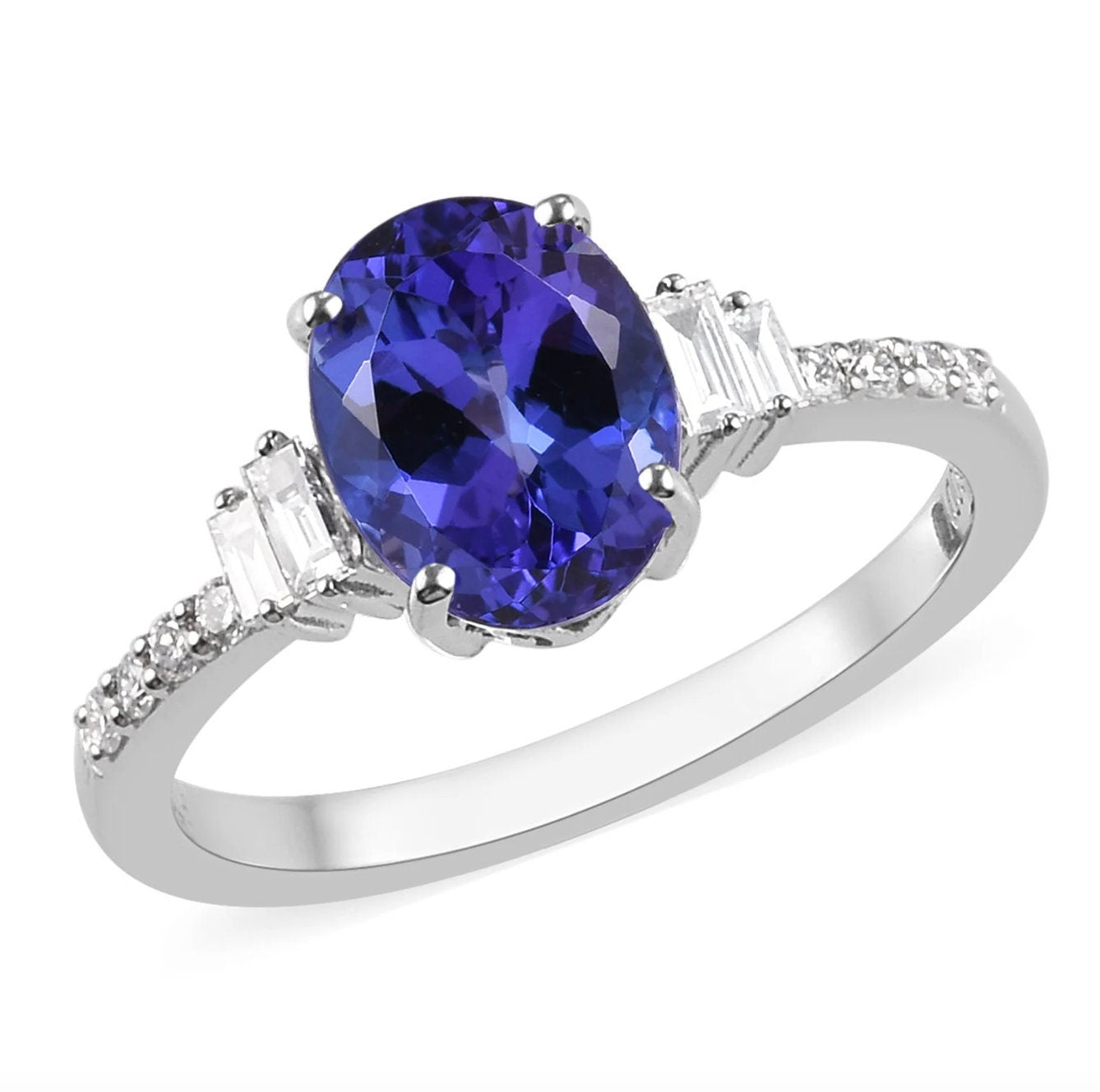 Solitaire Oval Tanzanite and Moissanite Promise Ring