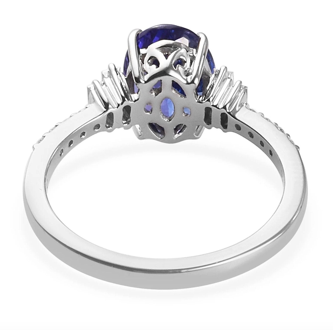 Solitaire Oval Tanzanite and Moissanite Promise Ring