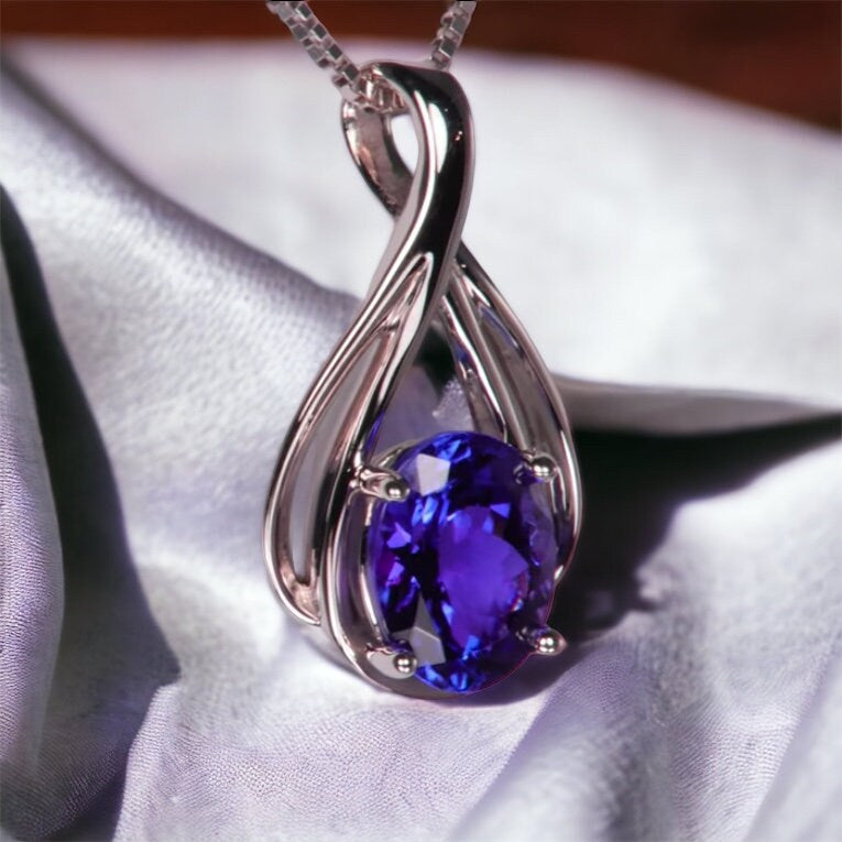 Infinity Bale Oval Tanzanite Pendant Necklace