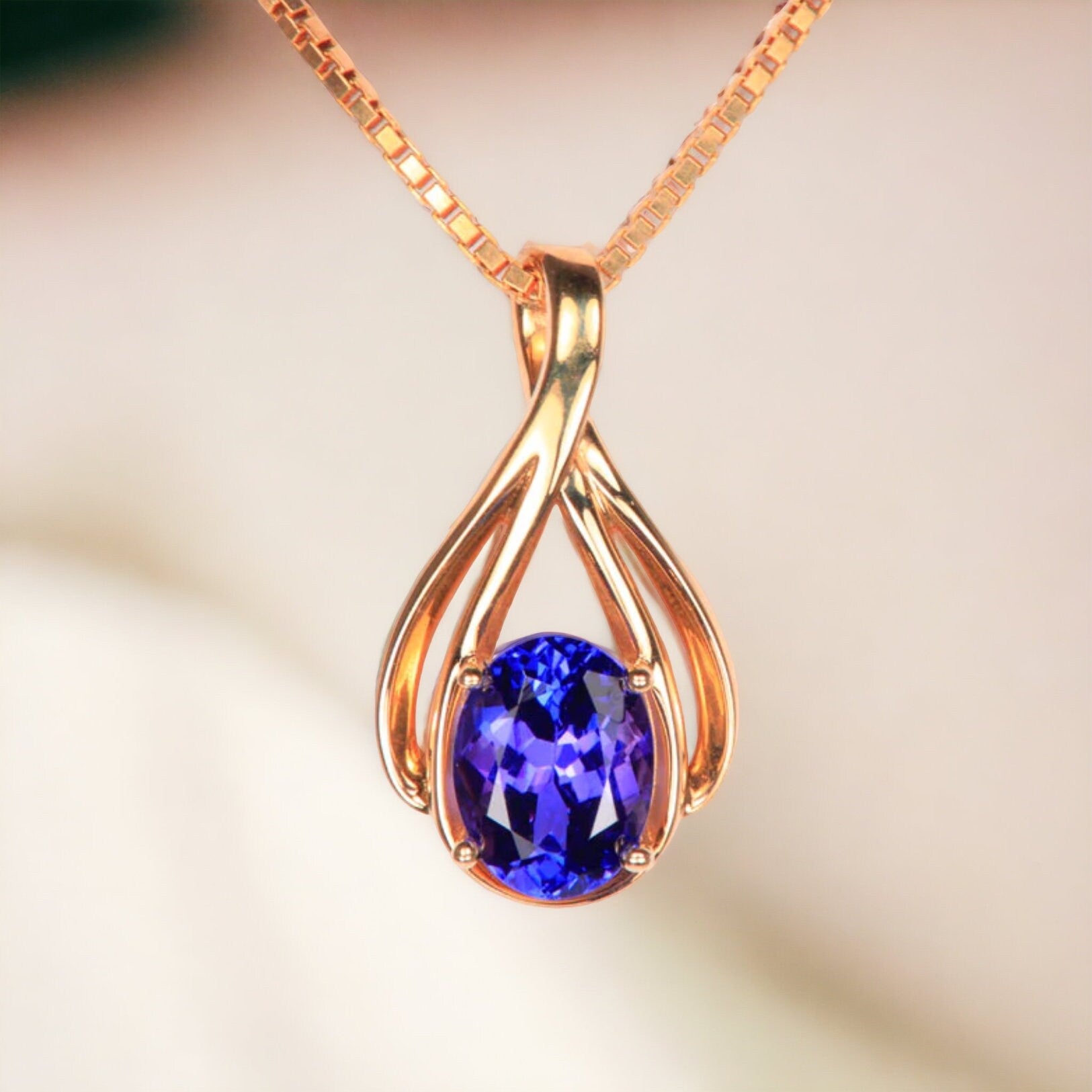 Infinity Bale Oval Tanzanite Pendant Necklace